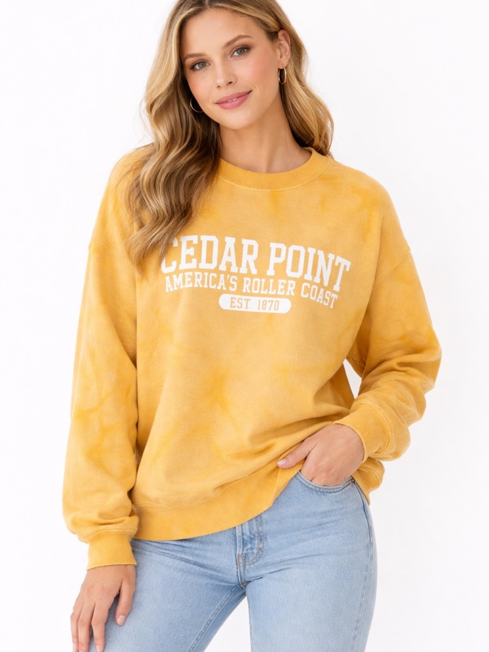 Cedar Point Sweatshirt Yellow Tie Dye Crewneck MV Sport Size Medium